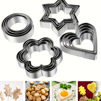 12-Piece Stainless Steel Cookie Cutter Set, Flower Circle Heart Star Shapes for Cakes Sandwiches, Baking Tool