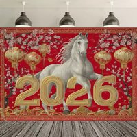 Red Chinese Style New Year Theme Party Decor Backdrop New Year Traditional Culture Lantern Lion Horse Backdrop Party Decor Banne