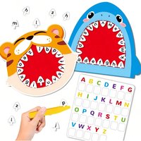 Shark/Tiger Tooth Pulling Felt Kit, Alphabet Matching Felt Cards, Kids Early Montessori Education Cognition Game