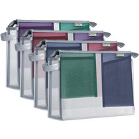 A4 Transparent Mesh Storage Bag - Huajie Color Block Design, Zippered Multi-Pocket, Student Homework Handheld Subject Organizer