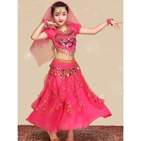Kids Indian Bellybance Bollywood Cosplay Outfit Girls Belly Dance Top Skirt Costume Set Arabic Dancing Carnival Rave Outfit