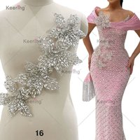(2pcs) 3D Silver Flowers Rhinestone Appliques Crystal Patches for Wedding Dress WRP-120