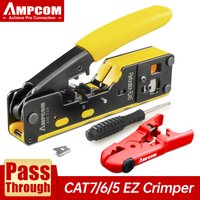 AMPCOM RJ45 RJ11 Pass Through Crimpzange für Cat7/6A Cat6/5 Ethernet Modularstecker mit Abisolierer und Ersatzklinge