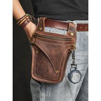 Vintage Motorcycle Style Genuine Crazy Horse Leather Waist Bag - Casual Unisex Belt Pouch for Phone Keys & Essentials