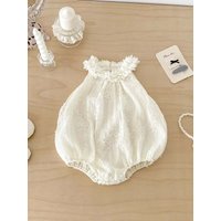 Baby Girl White Lace Romper Sleeveless Flower Collar Bodysuit Elegant Outfit for Baptism Birthday