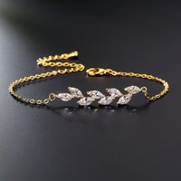 ZAKOL Exquisite Leaf Cubic Zirconia Charm Chain & Link Bracelets for Women Girls Three Colors Bridal Wedding Jewelry