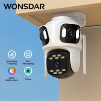 WONSDAR Three Lens PTZ IP Camera Outdoor Three Screen WiFi Security Camera Auto Tracking Wirelss CCTV Camera Support iCsee APP