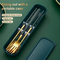 Ensemble de couverts portables en acier inoxydable, cuillère fourchette baguettes étudiant voyage Style coréen ensemble de couverts portables fournitures de cuisine 3 pièces