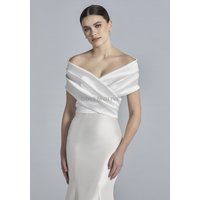 Satin Wedding Wrap Pleats Bride Jacket Off Shoulder Bridal Shrug Formal Party Cape Bolero Special Occasion Accessory