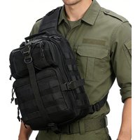 Large capacity shoulder crossbody bag and chest bag with multiple zipper compartments and MOLLE expansion system