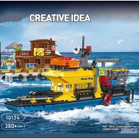 380PCS Mini Underwater Exploration Ship Building Blocks City Fishing Boat Assembly Exploration Ship Educational Kids Toys Gifts