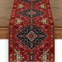 Vibrant Bohemian Table Runner | Rich Red Persian Antique Stripe Pattern | Rectangular Design for Wedding Celebrations