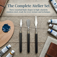 3Pcs Professional Palette Knife Set, Stainless Steel Oil Acrylic Painting Tools, Black Wood Handles, 3 Blade Shapes