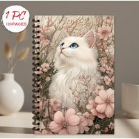 White Cat Florals Notebook 1pc, Blank Lined Pages, Ideal Gift for Note-Taking, Inspiring for Everyone, Perfect for Students