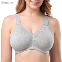 Sheroine Women's Floral Lace Cotton Bra Plus Size Wire-Free Non-Foam Comfort Wide Straps Full Coverage Sleep Underswear
