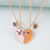 2 Pcs/Set Magnetism Capybara Best Friends Pendant Necklace For Women For School Lover Clavicle Chain Party Jewelry Accessories