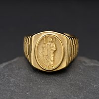New gold color Catholic Saint Jude Crucifix Ring for men ins Stylish 316L Stainless steel bible Jesus exorcist