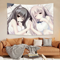 1pc Kawaii Nekomimi Anime Girl Tapestry, Black & White Cat Ears Duo Wall Hanging, Aesthetic Decor for Bedroom Dorm Room