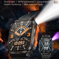 New Smart Watch Men Women LED Flashlight 3ATM Waterproof 1.96" Screen 430mAh Outdoor Sports Tracker Blue Tooth Call Smartwatch