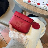 Cute Hello Kitty Red Leather Coin Purse Storage Bag Girly Heart Kt Portable Headphone ID Bag Portable Card Case Holder Organizer