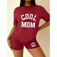 Large-size women's fashionable casual loose mother's print short-sleeved T-shirt and tight shorts set, ideal for holiday gifts