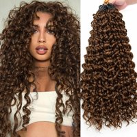Chocorate Brown Kinky Curly Knotless Pre-Separated Crochet Hair Extensions Highlight Burmese Curly Crochet Feather Human Hair