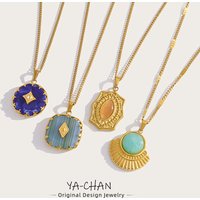 YACHAN Vintage Boho Stainless Steel Pendant Necklaces for Women Luxury Natural Stone Acrylic Charms 18K Gold Plated Jewelry