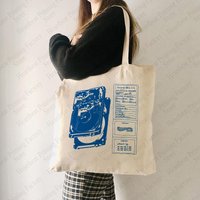 Wave To Earth Summer Flows Pattern Retro Record Graphics Canvas Tote Bags Reusable Shopper Bags For Men And Women Canvas Bag