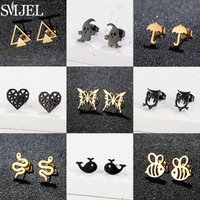 Minimalist Cute Stainless Steel Earings Fashion Jewelry Bee Umbrella Triangle Snake Stud Earrings Women Black Ear Jewelry Gift