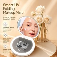 TJMIR Portable Travel LED Makeup Mirror 2.4 Inch Mini Folding Sunscreen Detection Mirror for Home Outdoor Use