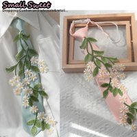 Elegant Green Branch Embroidered Flower Tie Women's Gentle Pre-tied Elastic Necktie Shirt Matching High-end Sense of Fashion