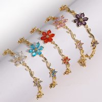 18K Gold Plated Brass Luxury Multi-Coloured Zircon Flower Bracelet For Women Fashion Sweet Crystal Adjustable Chain Jewelry Gift