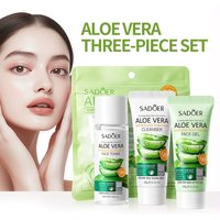 3pcs SADOER Aloe Vera Skin Care Sets Face Wash Facial Cleanser Aloe Gel Toner Face Cream Moisturizing Anti-aging Skin Care Kit