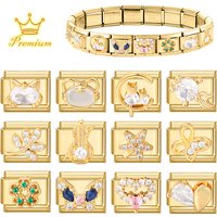 2026 Fashion Zircon Lovely Cat Butterfly Leaf Flower Golden Charm Links Fit 9mm Stainless Steel Bracelet Women DIY Making Gift