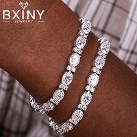 BXINY Oval&Round Alternating Moissanite Tennis Bracelet S925 Silver for Women Men HipHop Diamond HandChain Fine Jewelry Gift GRA