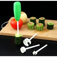 4 In 1 Fruit Vegetable Corer Spiral Digging Vege Drill Veggie Corkscrew Carver with 4Pcs Replaceable Head Spiralizer Cutter Tool