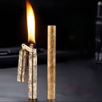 Brass Double Bar Grinding Wheel Lighter Carved Around Cylindrical Vintage Mini Slim Strip Outdoor Portable Lighter Men's Gift
