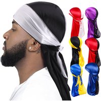 New Silky Durag Long Tail Headwraps for Men and Women Pirate Hat Silky Durag Hip Hop Rapper Doo Rag 360 Waves Du rag Sleep Cap