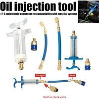 Car A/C Oil/Dye Injection 30Ml 1Oz With R-134A Low Side Quick Coupler Adapter 1/4 Air Conditioning Auto Manual Oiler Syringe