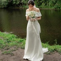 Elegant Mermaid Wedding Dresses Soft Satin Bridal Dress Off The Shoulder Floor-length Simple Vestidos De Novia Customized