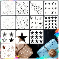 12 Pieces of Glitter Star Stencils, Star Background Craft Stencils, Mixed Media Stencils for DIY Card Making, Scrapbooking, Paper, Fabric, and Painting on Pillows