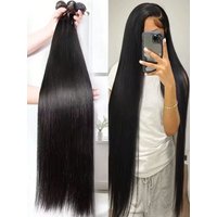 30 32 Inch Raw Hair Bundles Real Straight Human Hair Bundles For Black Women 1 3 4 Pcs Brazilian Remy Hair Extensions Black