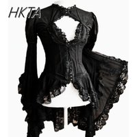 Lolita Inside Dark Black Goth Y2k Top Women Girls Black Slim Fit Elegant Court Lace Horn Long Sleeve Shirt Female Blusa Feminina