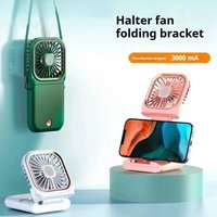 Mini Handheld Fan Folding USB Electric Fan with Phone Bracket Function 3000mAh Power Bank Hanging Neck Fan Home Appliance