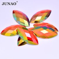 JUNAO 20Pcs 30*62mm Red AB Color Large Sewing Horse Eye Rhinestones Flat Back Acrylic Crystal Applique For DIY Clothes