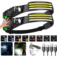 1-10Pcs Tricolor LED Sensor Headlamp Built-in Battery USB Rechargeable Head Flashlight Outdoor Camping Fishing Emergency Lamp