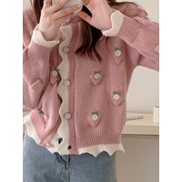 Autumn Winter New Sle Women's Soft Cozy Knitted Cardigan Sweater Sweet 3D Flower Design Versatile Top Coat Korean Commute S...