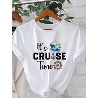 Women'S "Cruise Time" Short Sleeve T-Shirt Crew Neck Medium Stretch Fabric Fashion Harajuku Kawaii T-shirt Women's Y2K Clothing