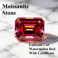 Moissanite Stone Emerald Cut Watermelon Red Charms Gemstone for DIY Jewelry Making Materials Pass Diamond Test with Certificate