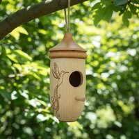 Hummingbird House Wooden Hanging Bird House with String Handmade Nest Wild Bird House for Outdoor Yard Garden Decoration